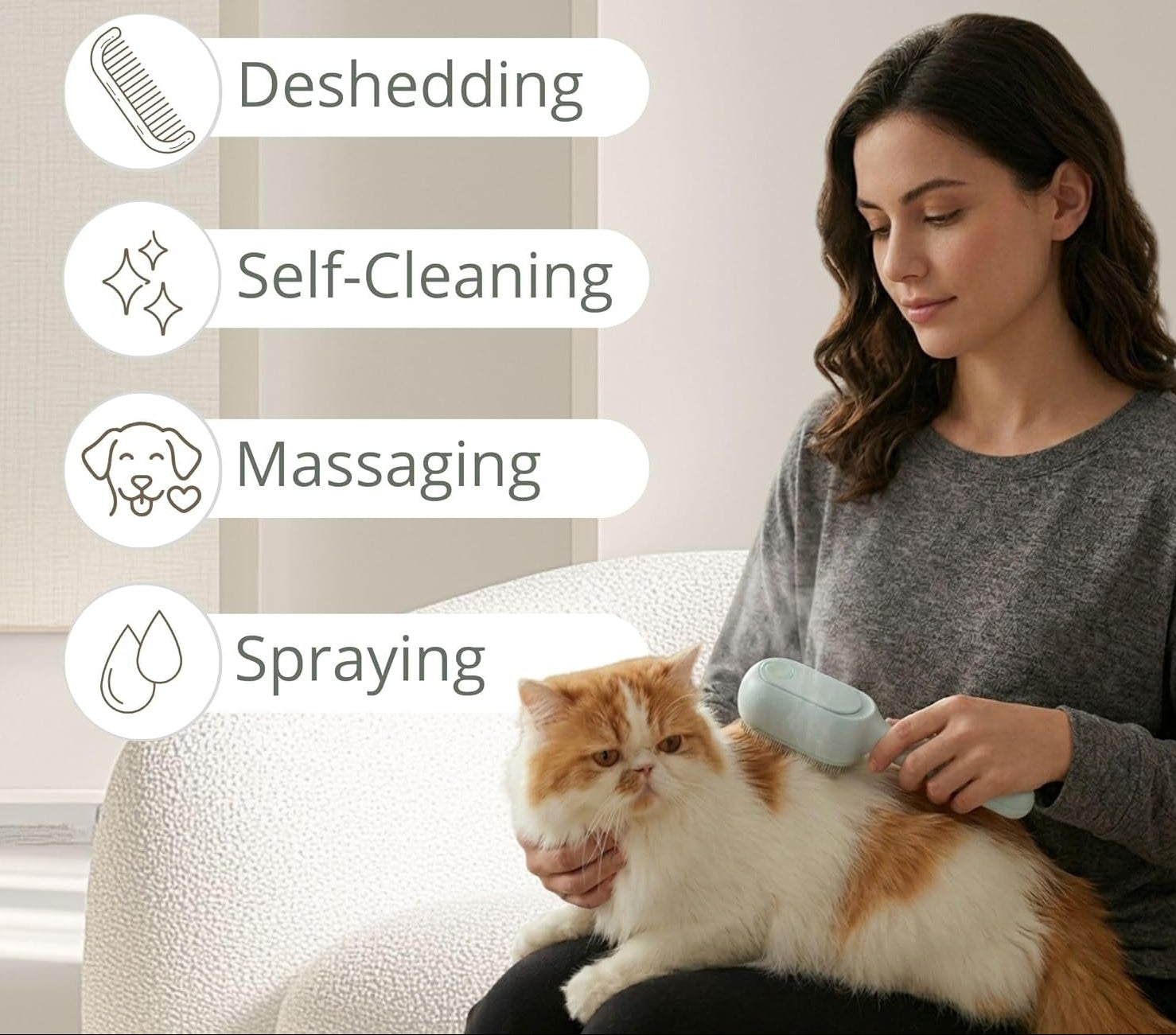 Cat Steam Brush - Cat Hair Brush for Shedding - Deshedding Brushes for Dogs - Cat and Dog Grooming Supplies - Slicker Brush for Dogs Short Hair - Cats Deshedding Comb SELFCLEANING, 4 in 1, SOFT STEAM